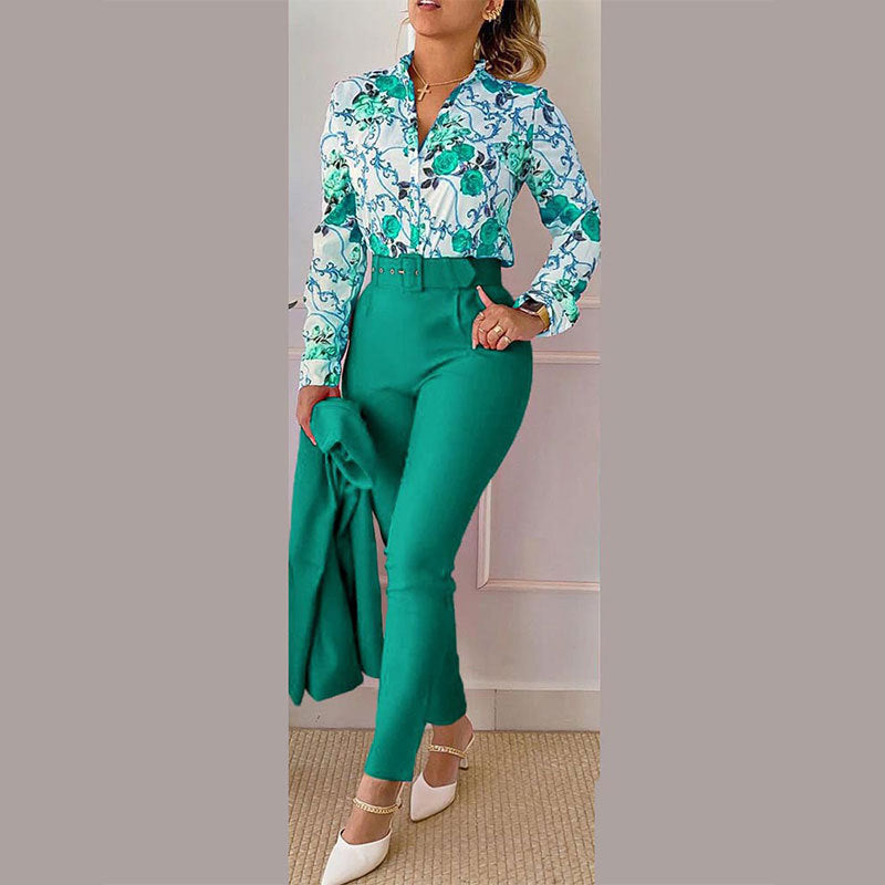 Women's Clothing New Elegant Printed Trousers Long Sleeve Fashion Casual Set