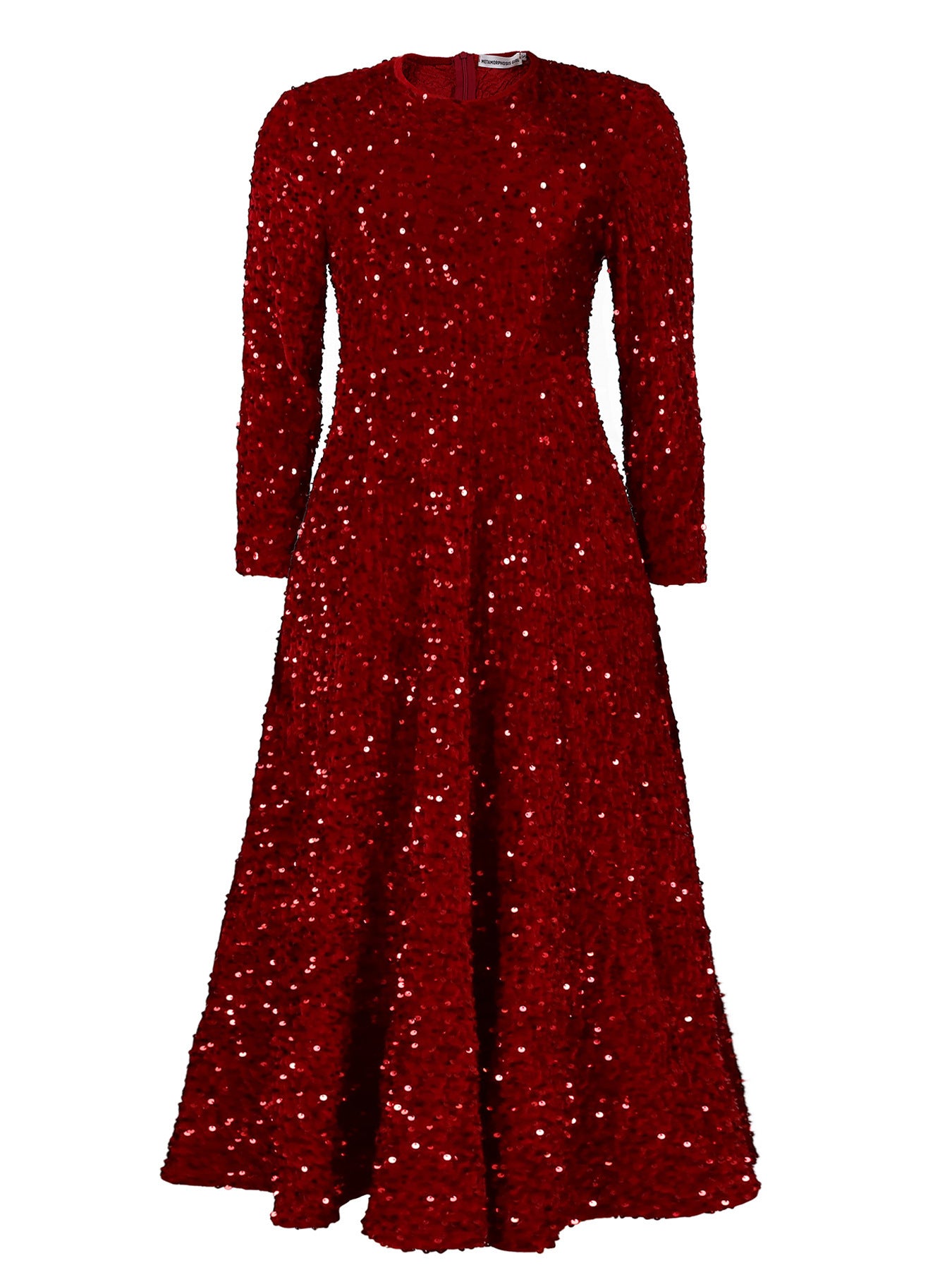 Women's Round Neck Long Sleeve Pure Color Sequins Mid-length Formal Dress